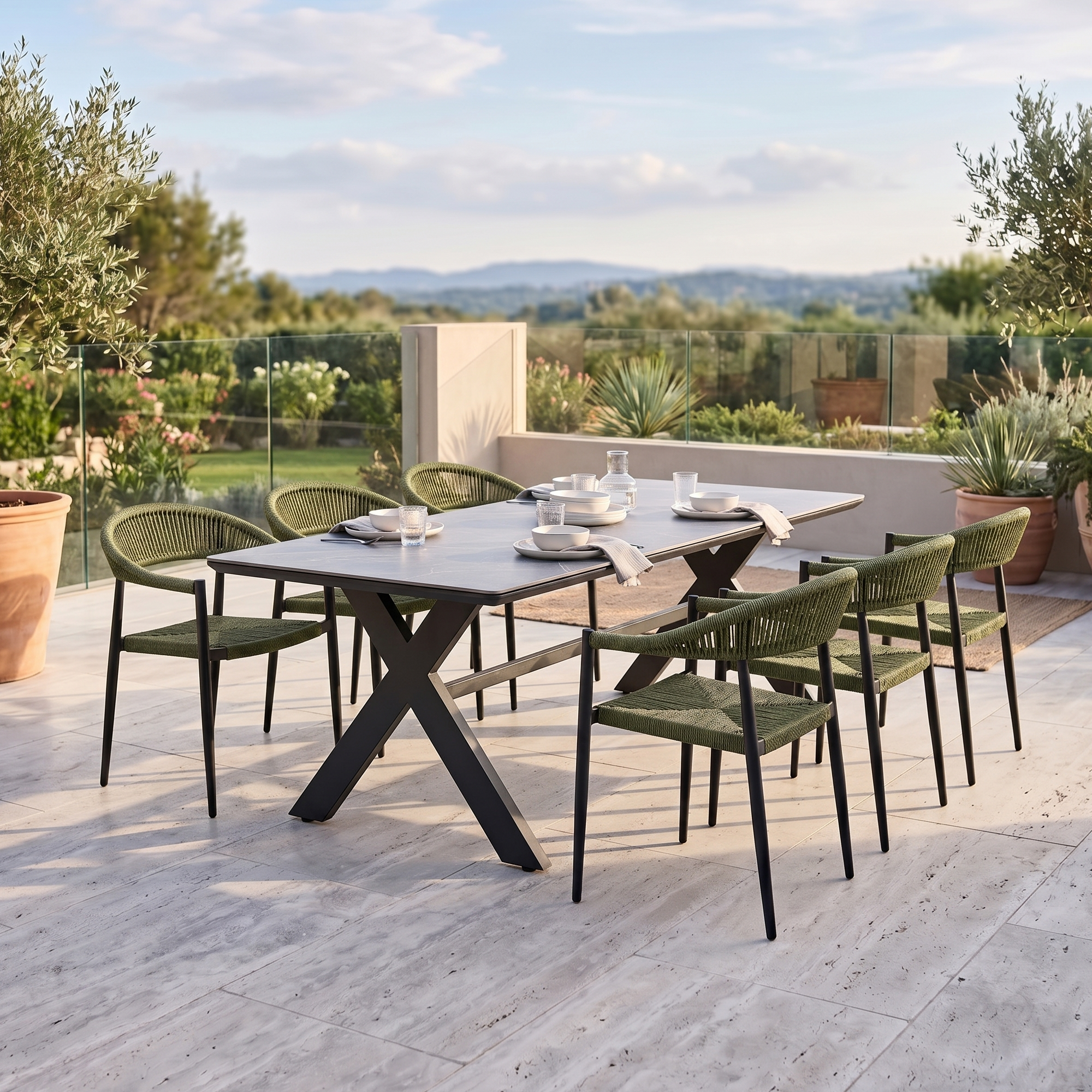 Natürlich modern – Essgruppe Luis &amp; Avantage 210 cm Tisch – Modernes Outdoor-Dining für 6 Personen