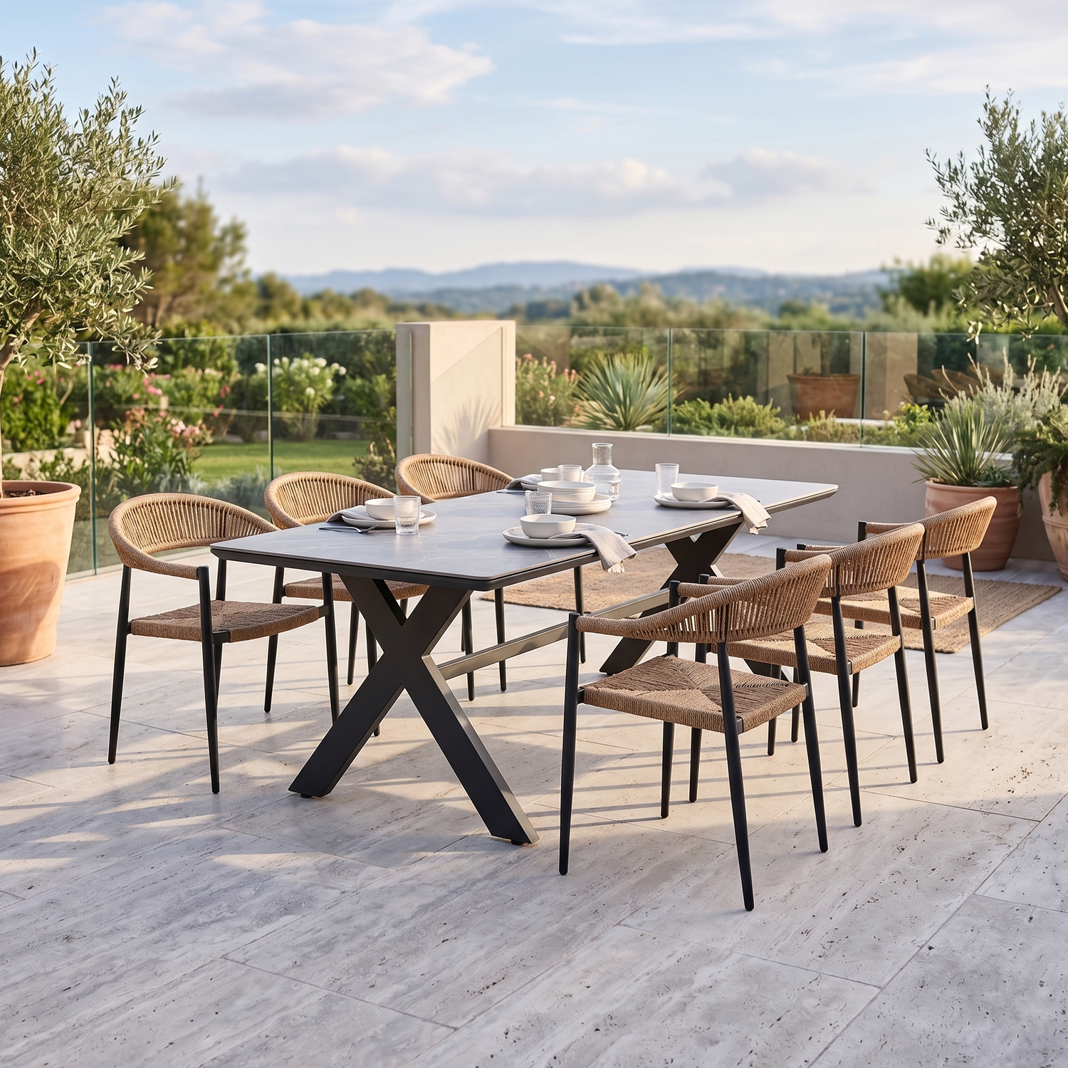 Natürlich modern – Essgruppe Luis &amp; Avantage 210 cm Tisch – Modernes Outdoor-Dining für 6 Personen