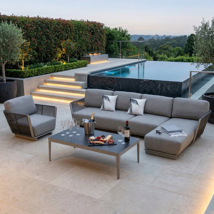 Die absolute Luxus Lounge: Deluxe Aluminium / Rope Lounge Set Marea XXL / Wetterfest