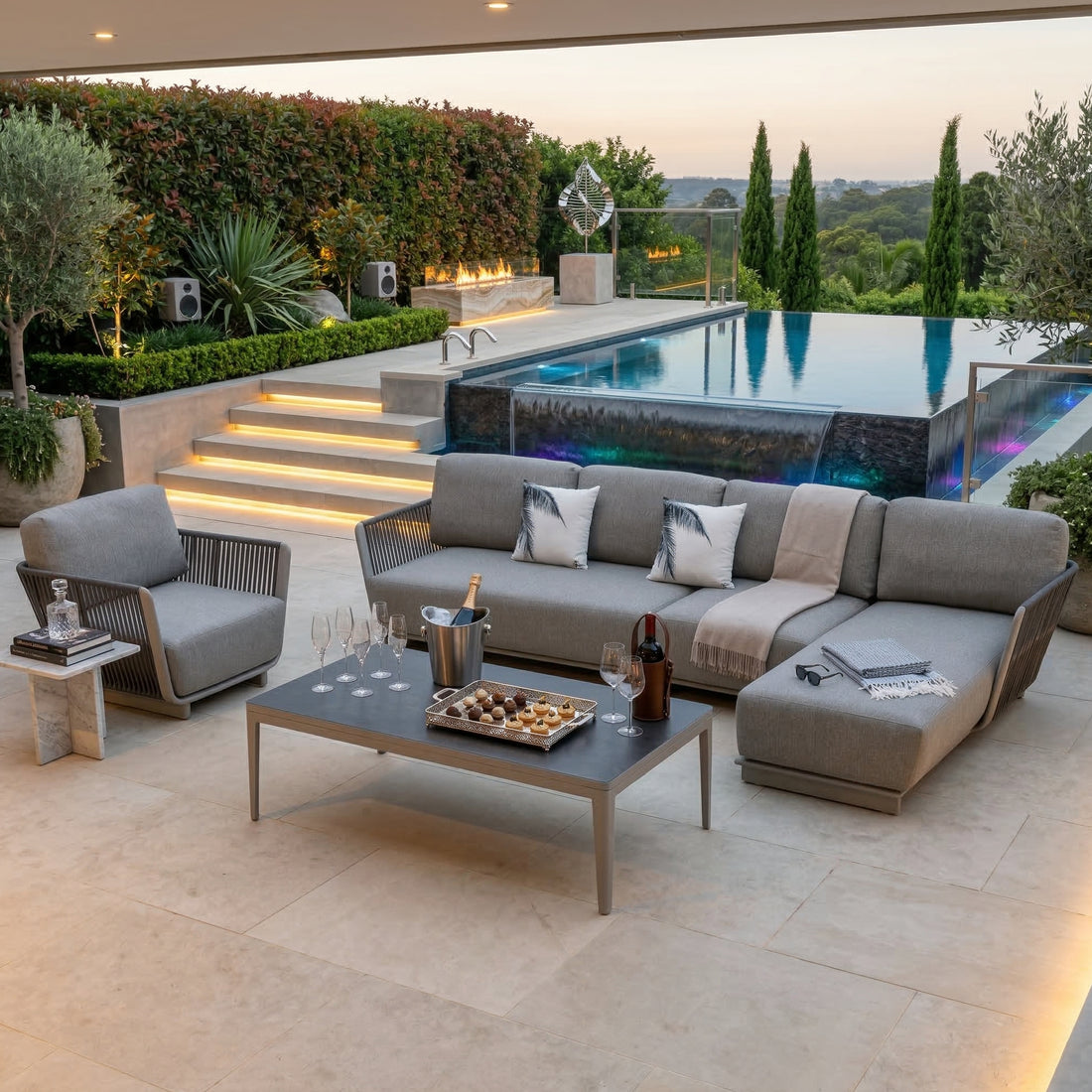 Die absolute Luxus Lounge: Deluxe Aluminium / Rope Lounge Set Marea XXL / Wetterfest
