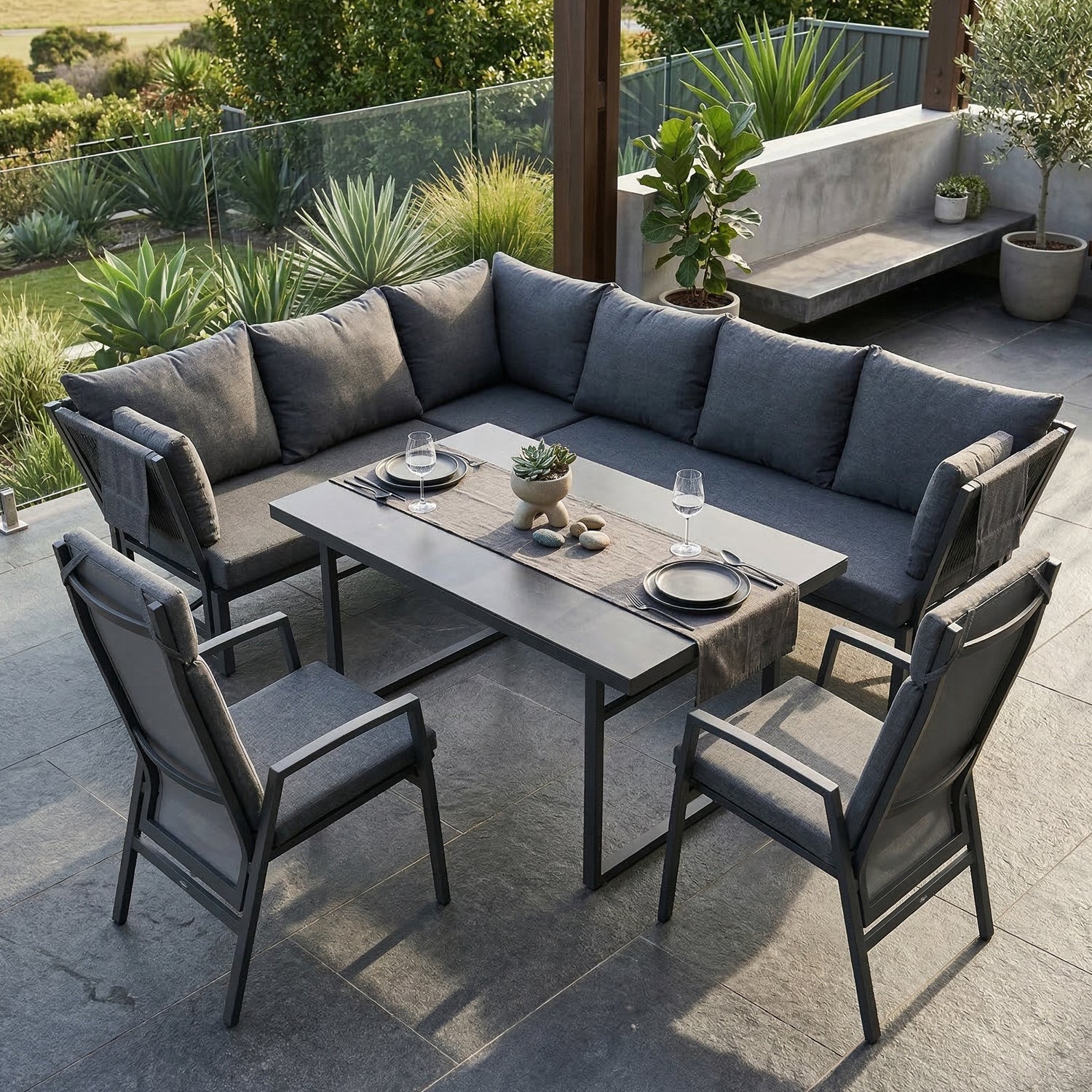 🌼FRÜHLINGS-ANGEBOT🌼  MADRI NERO SET UND 2 x ARCTIC MOVE SESSEL -Alu / Polyrope Cord Dining Ecklounge Set Madri Nero Deluxe 3in1 Funktion variabel stellbar absenkbare Armlehnen