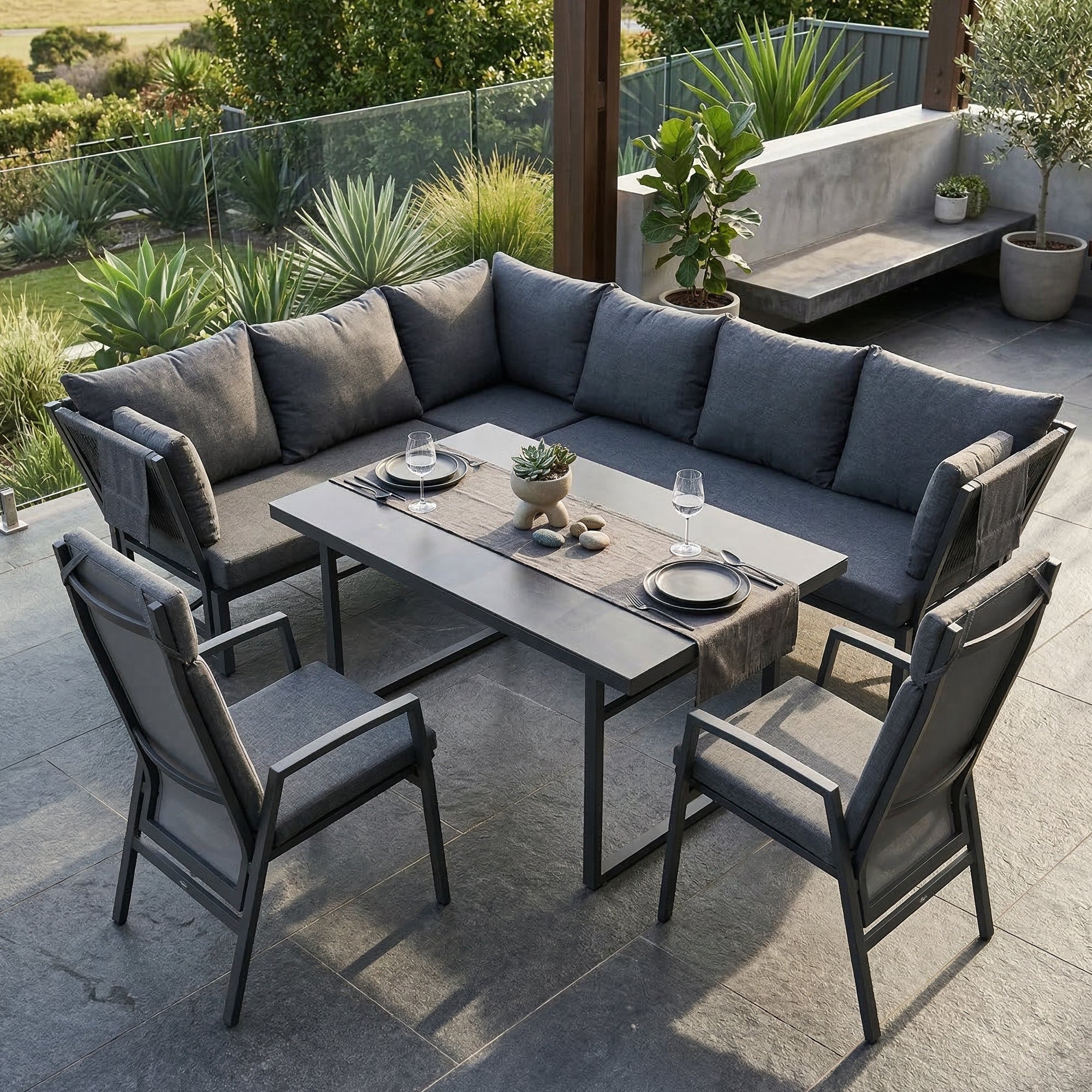 🌼FRÜHLINGS-ANGEBOT🌼  MADRI NERO SET UND 2 x ARCTIC MOVE SESSEL -Alu / Polyrope Cord Dining Ecklounge Set Madri Nero Deluxe 3in1 Funktion variabel stellbar absenkbare Armlehnen