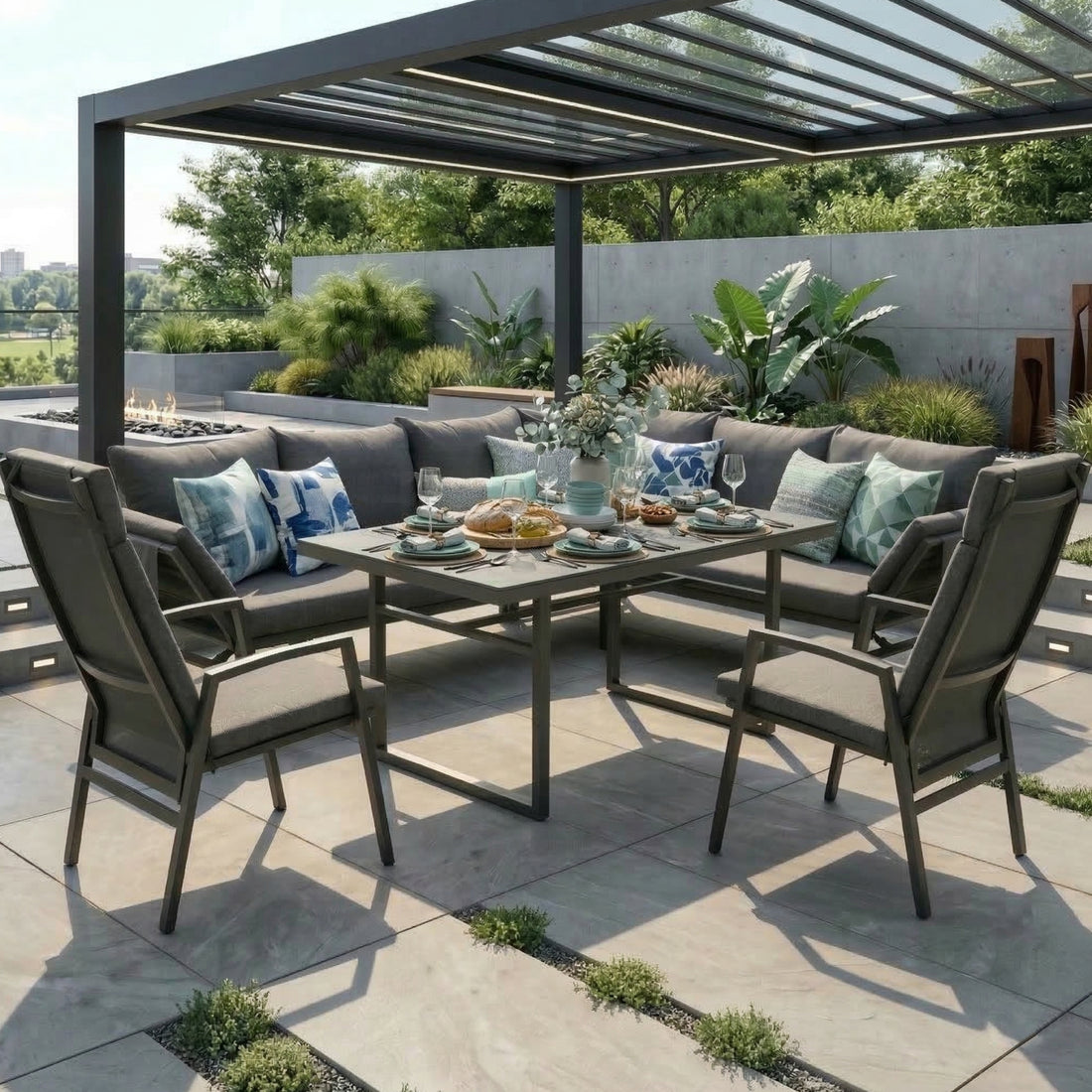 *FRÜHLINGS-ANGEBOT*  MADRI NERO SET UND 2 x ARCTIC MOVE SESSEL -Alu / Polyrope Cord Dining Ecklounge Set Madri Nero Deluxe 3in1 Funktion variabel stellbar absenkbare Armlehnen