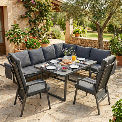 MADRI NERO SET UND 2 x ARCTIC MOVE SESSEL -Alu / Polyrope Cord Dining Ecklounge Set Madri Nero Deluxe 3in1 Funktion variabel stellbar absenkbare Armlehnen
