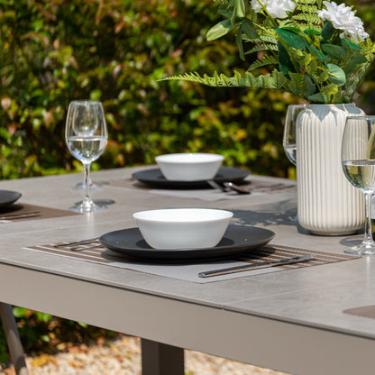TRENDALARM: 7 tlg. Aluminium Essgruppe Madri + Avantage, bestehend aus: Tisch Madri + 6x Klappsessel Avantage creme beige / moon