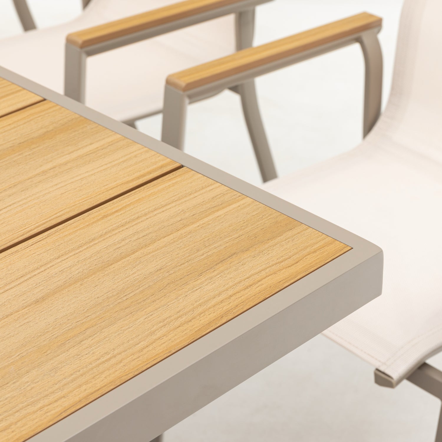 ☀️Summer Deal !☀️  7-tlg. Dining Gruppe Meran XL Natur / Aluminium kombiniert mit Nonwood - Teak Look Elementen