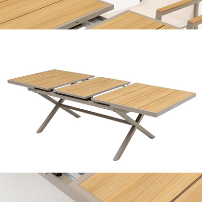 ☀️Summer Deal !☀️  7-tlg. Dining Gruppe Meran XL Natur / Aluminium kombiniert mit Nonwood - Teak Look Elementen