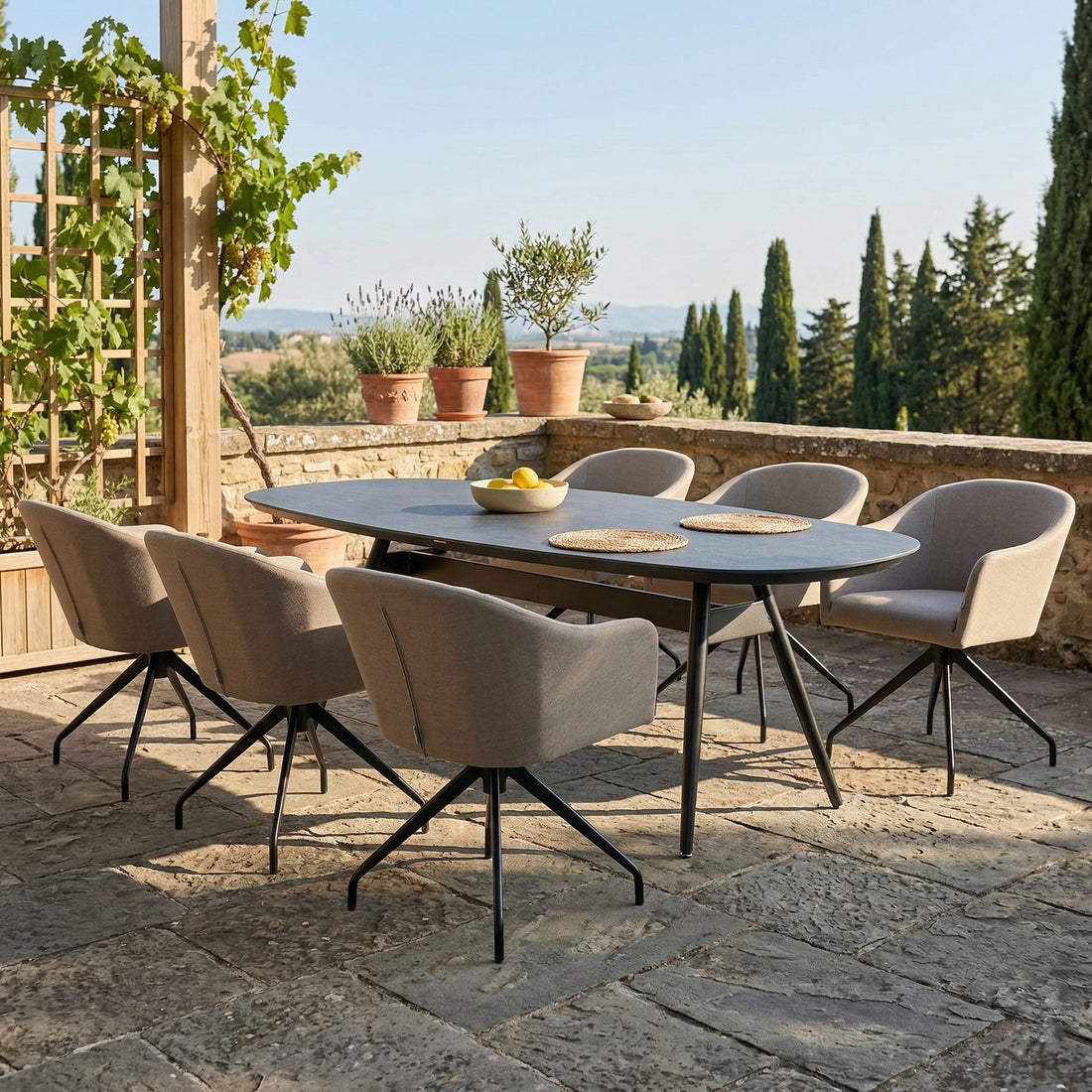 7-teiliges Dining Set NIXON Sand / PURO – 365 Tage draußen genießen 100% wetterfest LIKA-TEX® Bezug