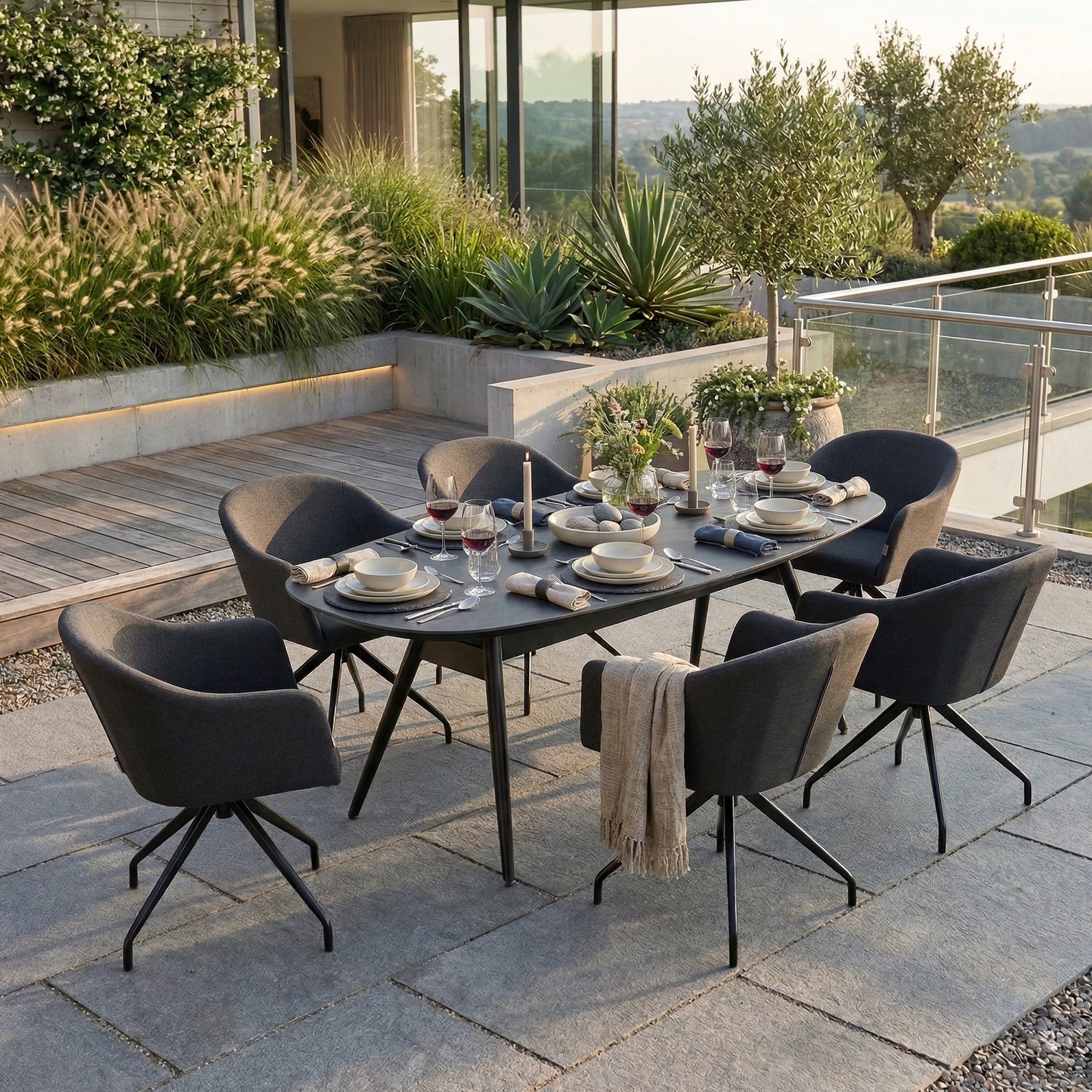 7-teiliges Dining Set NIXON Lava / PURO – 365 Tage draußen genießen 100% wetterfest LIKA-TEX® Bezug