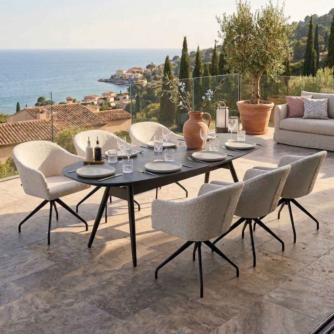 7-teiliges Dining Set NIXON Pearl / PURO – 365 Tage draußen genießen 100% wetterfest VELUVÈ by LIKA-TEX® Bezug