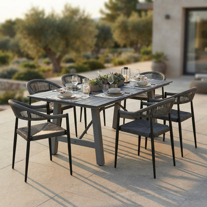 Gartenmöbel-Set „Phönix &amp; Luis“ – 6 Stapelsessel inklusive Aluminium Dining Tisch