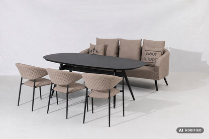 ☀️⛱️🏝️ DEAL OF THE WEEK ☀️⛱️🏝️ Luxus Outdoor Set Puro- bestehend aus: Ovaler Puro Tisch, 1 x Sofa Puro + 3 x Puro Stapelsessel / 100% wetterfest LIKA-TEX® Bezug natur