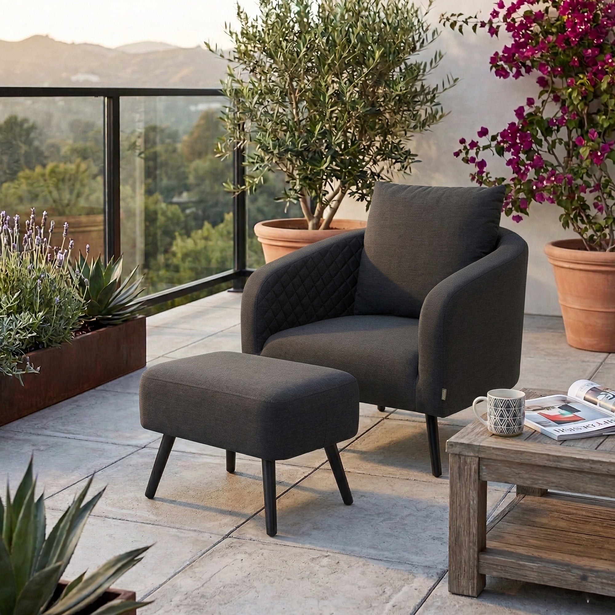 LUXUS! Outdoor Hocker Puro 100% wetterfest LIKA-TEX® Bezug Lava (anthrazit)