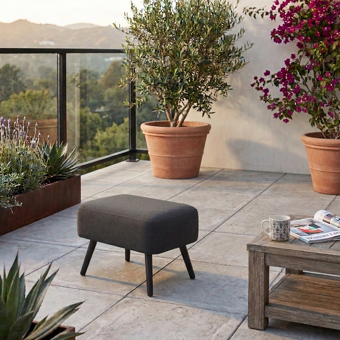 LUXUS! Outdoor Hocker Puro 100% wetterfest LIKA-TEX® Bezug Lava (anthrazit)