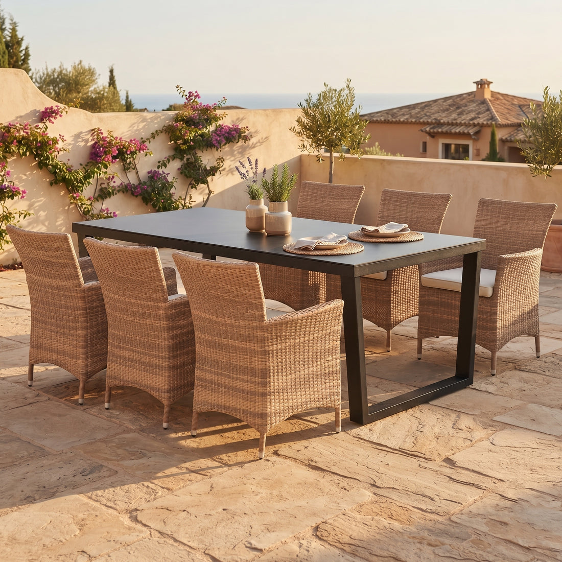 SUMMER SALE ☀️⛱️🏝️ Garten-Essgruppe Iguana & Ravello – 13-teilig mit 6 Sesseln und Aluminiumtisch