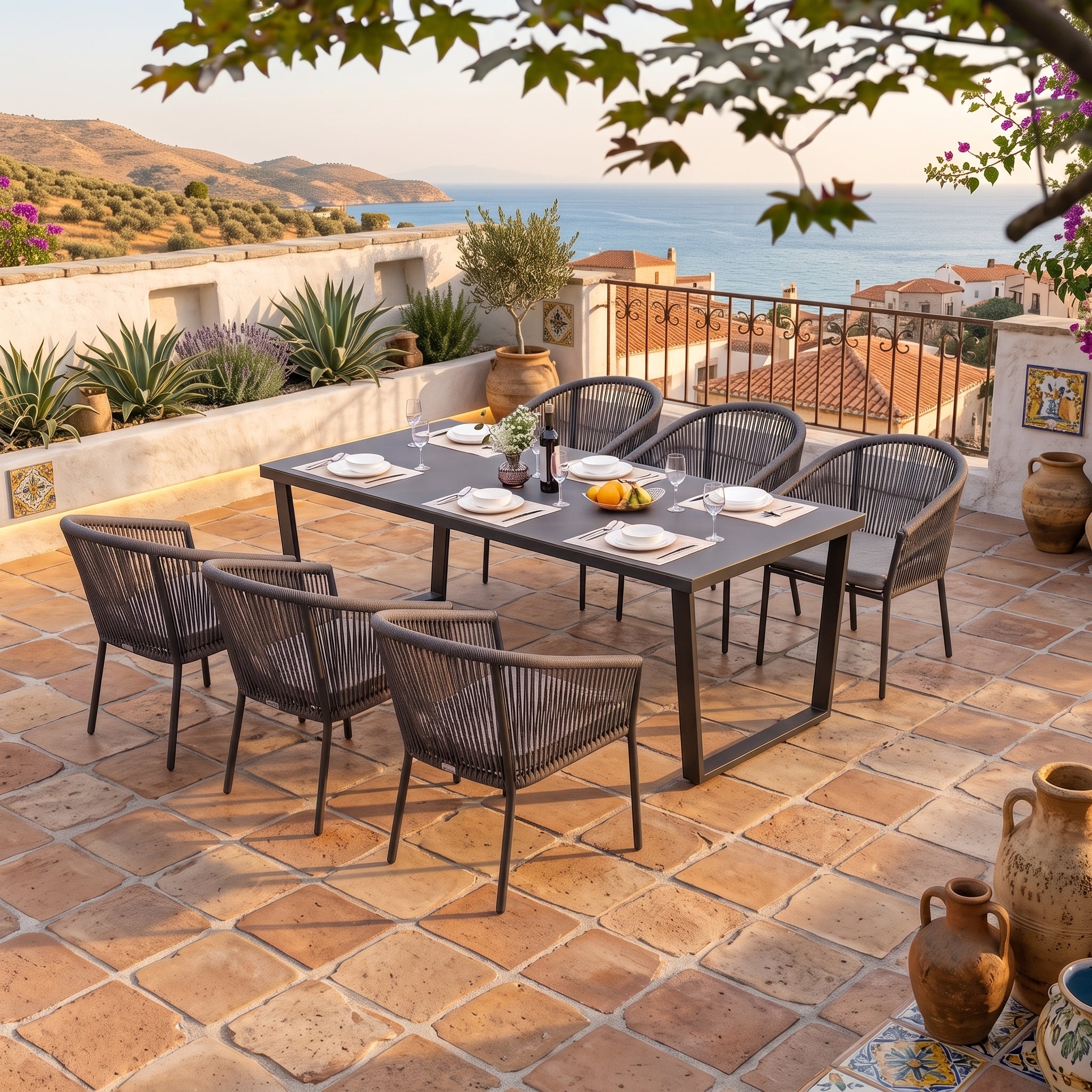 SUMMER SALE ☀️⛱️🏝️   7-tlg. Premium Dining-Set Manhattan / Ravello – Für genussvolle Stunden unter freiem Himmel