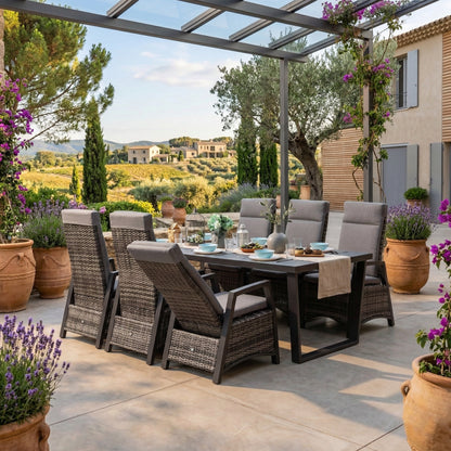 Designer Essgruppe Ravello mit verstellbarer Rückenlehne &amp; großem Esstisch