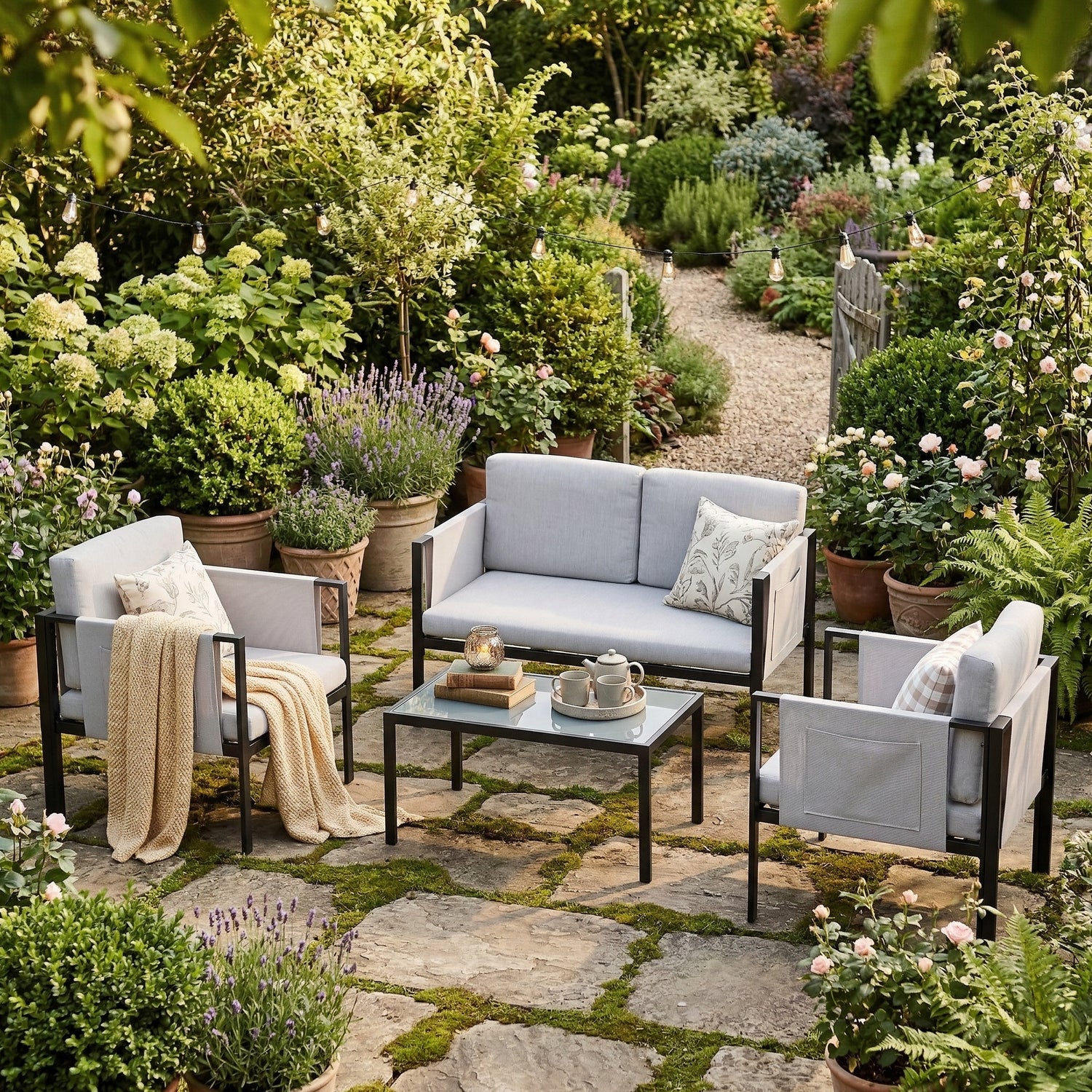 Gartenmöbel Set Samos, eine trendige Lounge inkl. Seitentaschen für extra Stauraum