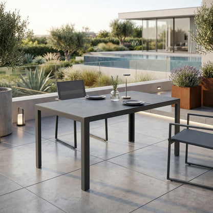 ☀️Summer Deal !☀️  Aluminium Dining Tisch Luna Stellar 150 x 80 x 74cm grau / Dekorglas Tischplatte