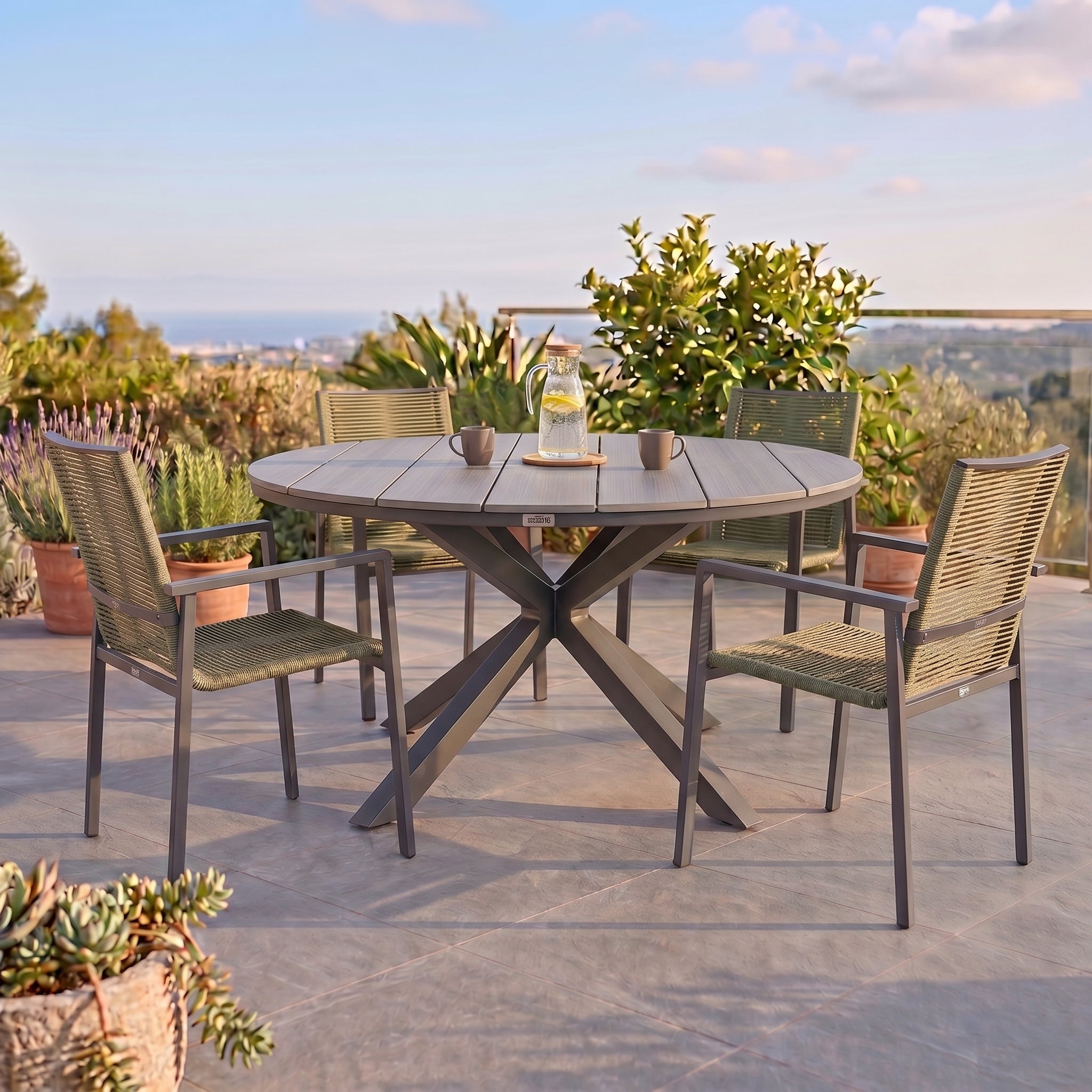 5 tlg Garten-Set Volterra Grau &amp; Zoe in grün – Stilvoll genießen im Freien