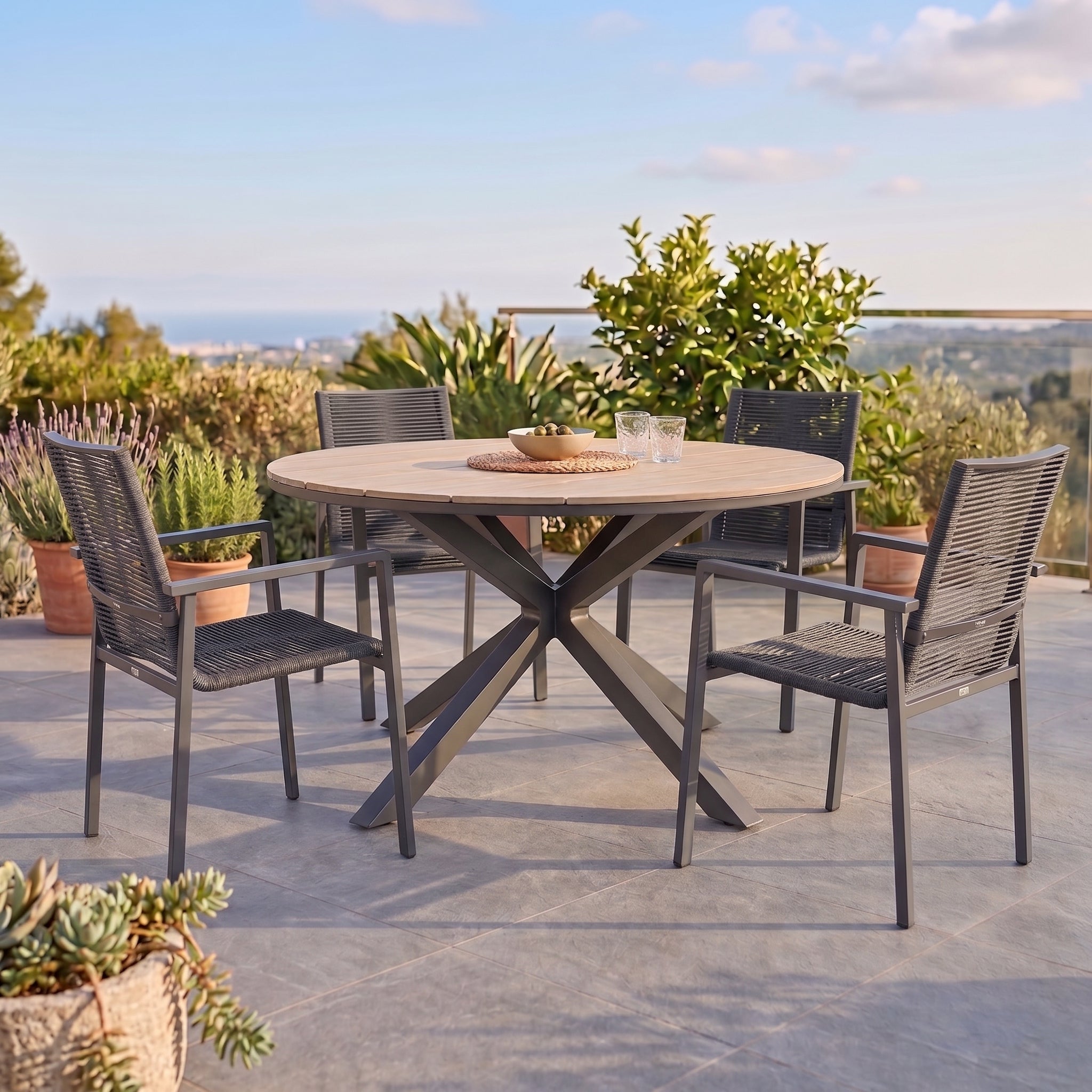 5 tlg Garten-Set Volterra &amp; Zoe in grau – Stilvoll genießen im Freien