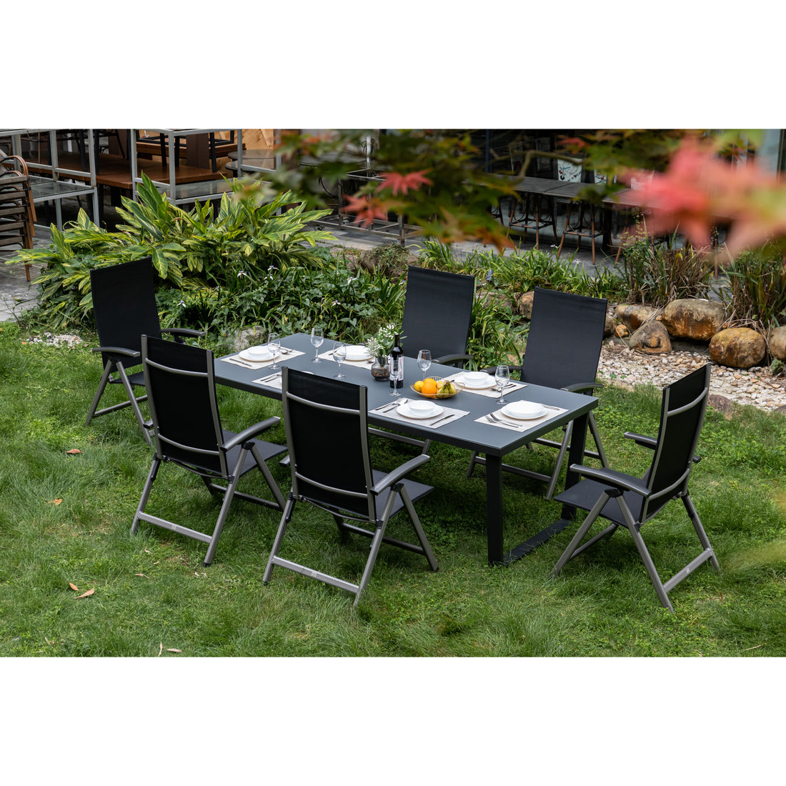 7 tlg. Premium Dining Set / Essgruppe Avantage Dark Moon inkl. 220 cm Tisch Ravello