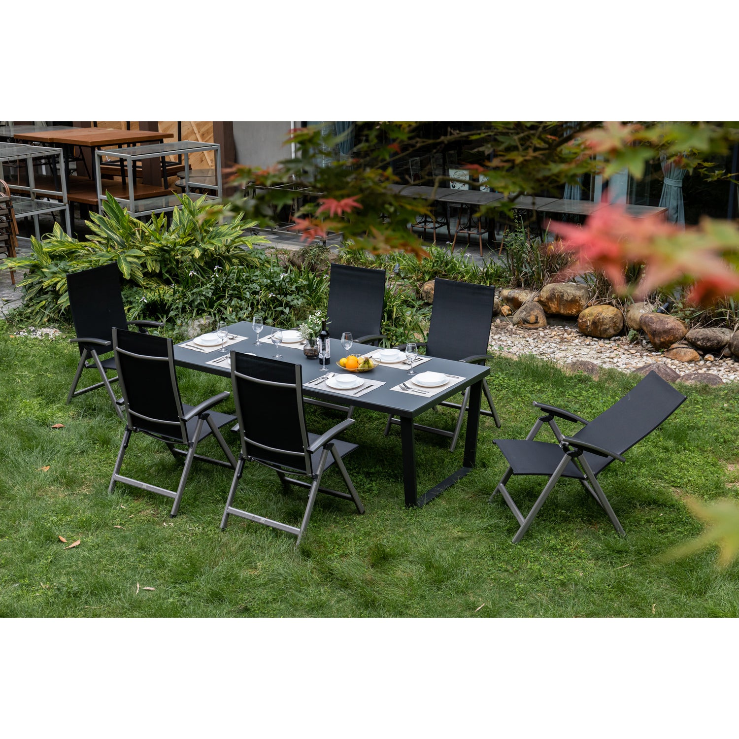 7 tlg. Premium Dining Set / Essgruppe Avantage Dark Moon inkl. 220 cm Tisch Ravello