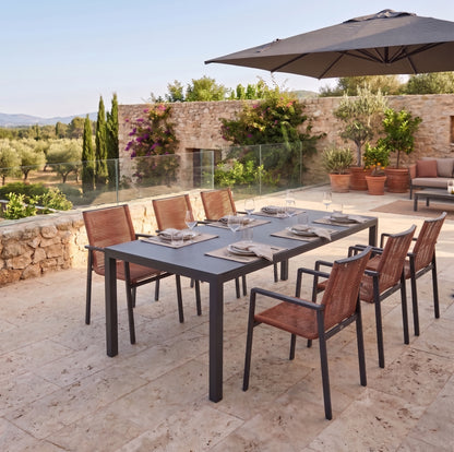☀️Summer Deal !☀️ Gartenmöbel Set ZOE / 6x Stapelsessel in Kupfer &amp; 1x Luna Tisch 220 × 100 × 74
