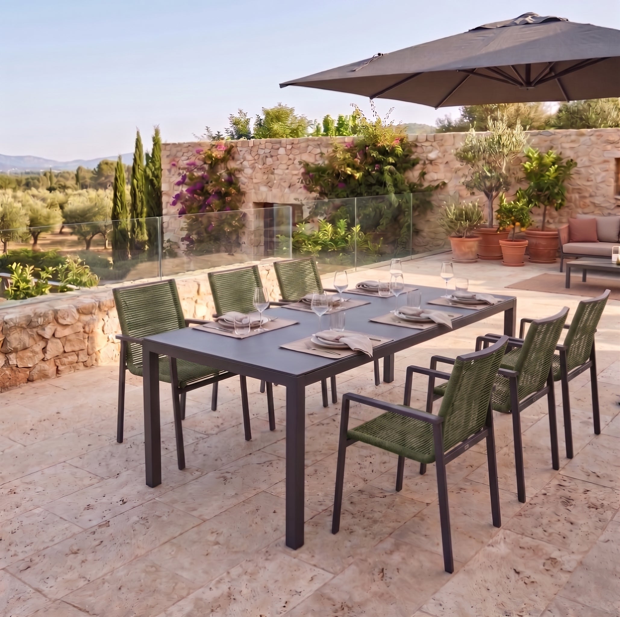 ☀️Summer Deal !☀️  Gartenmöbel Set ZOE / 6x Stapelsessel in Grün &amp; 1x Luna Tisch 220 x 100 x 74 cm