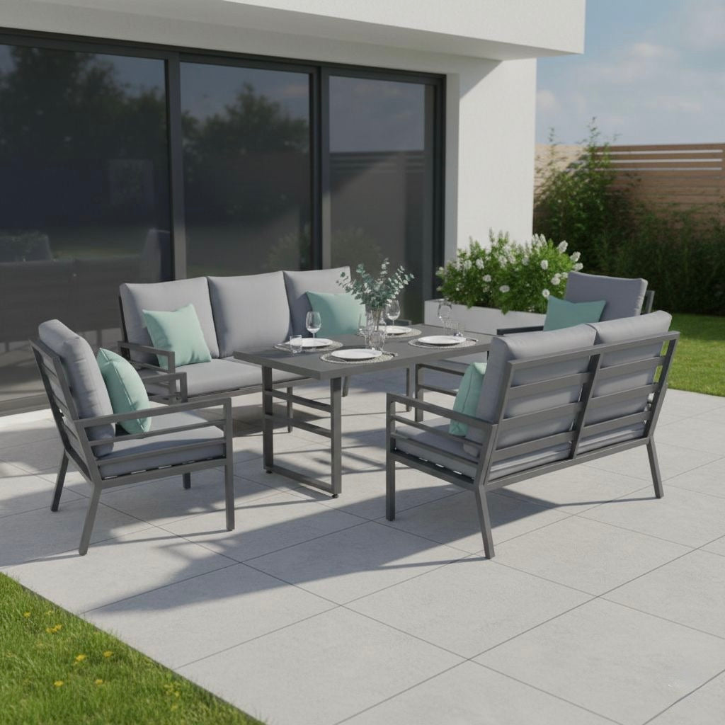 Erstklassikes Komfort Dining Lounge Set Osaka / hoher Tisch ideal zum Speisen / bequeme Kissen