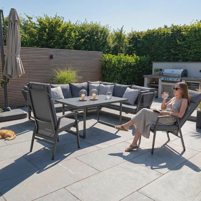 🌼FRÜHLINGS-ANGEBOT🌼  MADRI NERO SET UND 2 x ARCTIC MOVE SESSEL -Alu / Polyrope Cord Dining Ecklounge Set Madri Nero Deluxe 3in1 Funktion variabel stellbar absenkbare Armlehnen